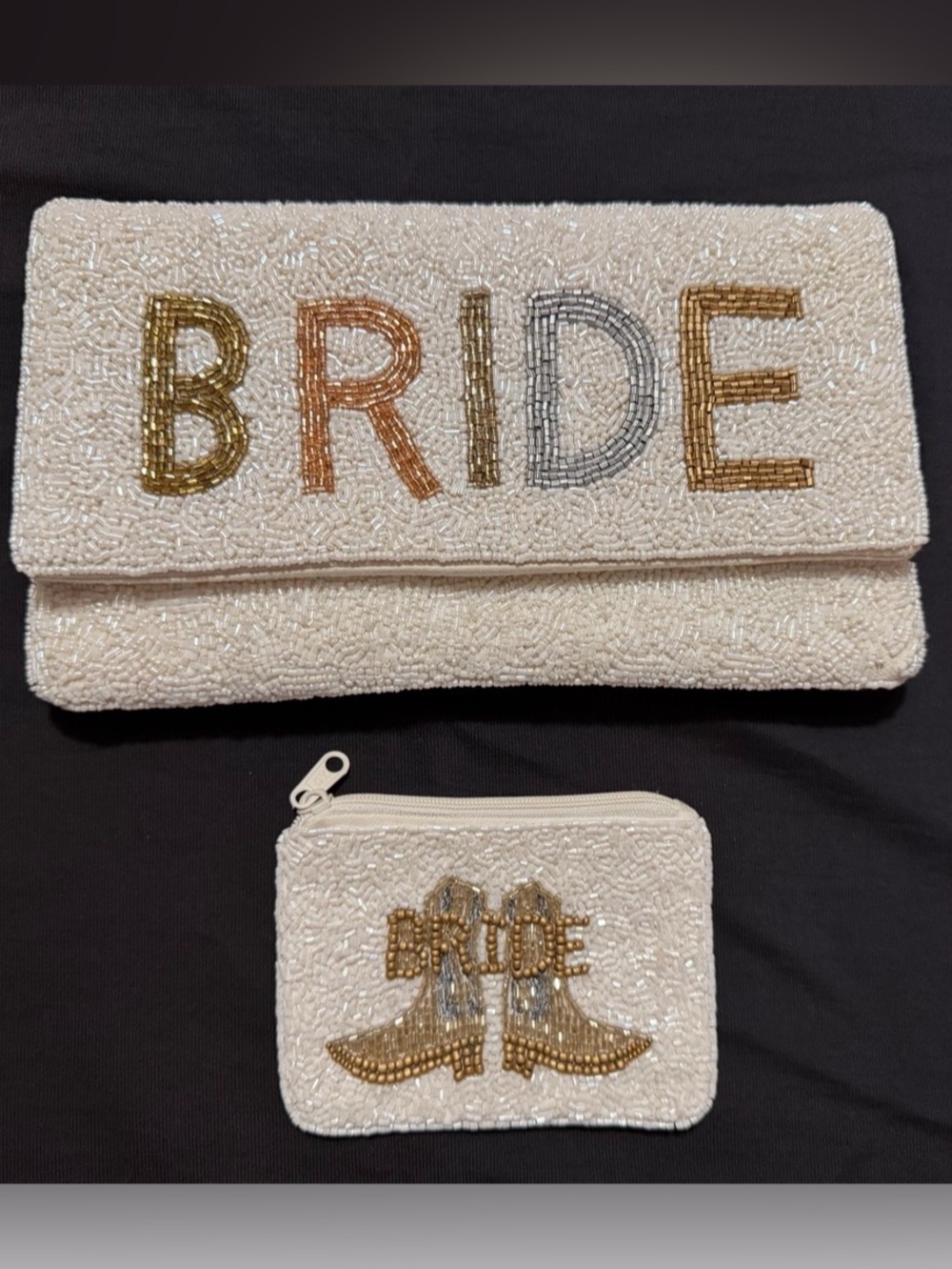 Bride Beaded Clutch Set in Cream & Gold